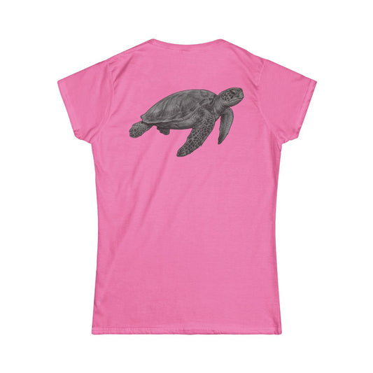 Color: Azalea | Pencil Sketch Art Sea Turtle Women's Tee