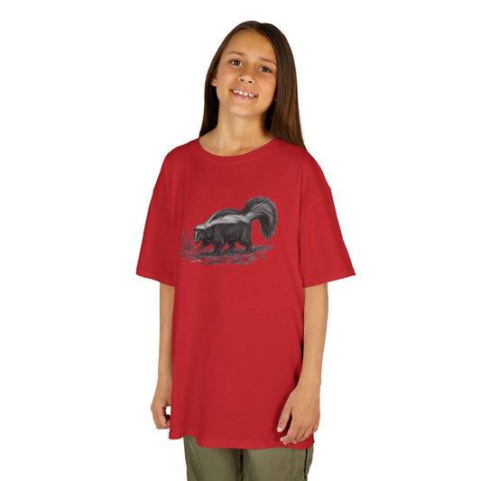 Color: Red | Pencil Sketch Art Skunk Kids Tee