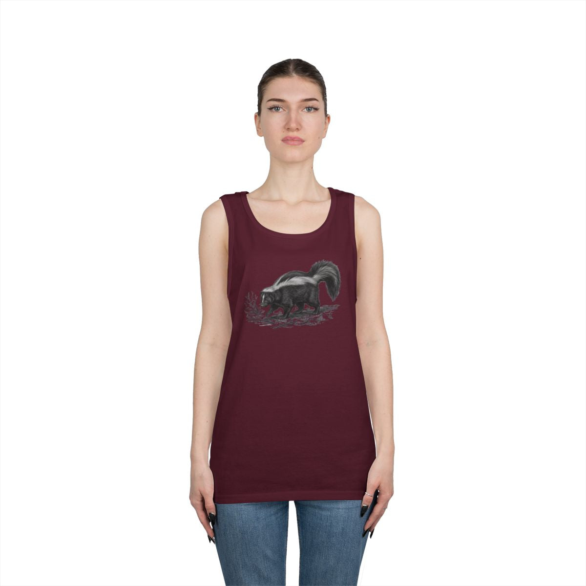 Color: Maroon | Pencil Sketch Art Skunk Tank Top
