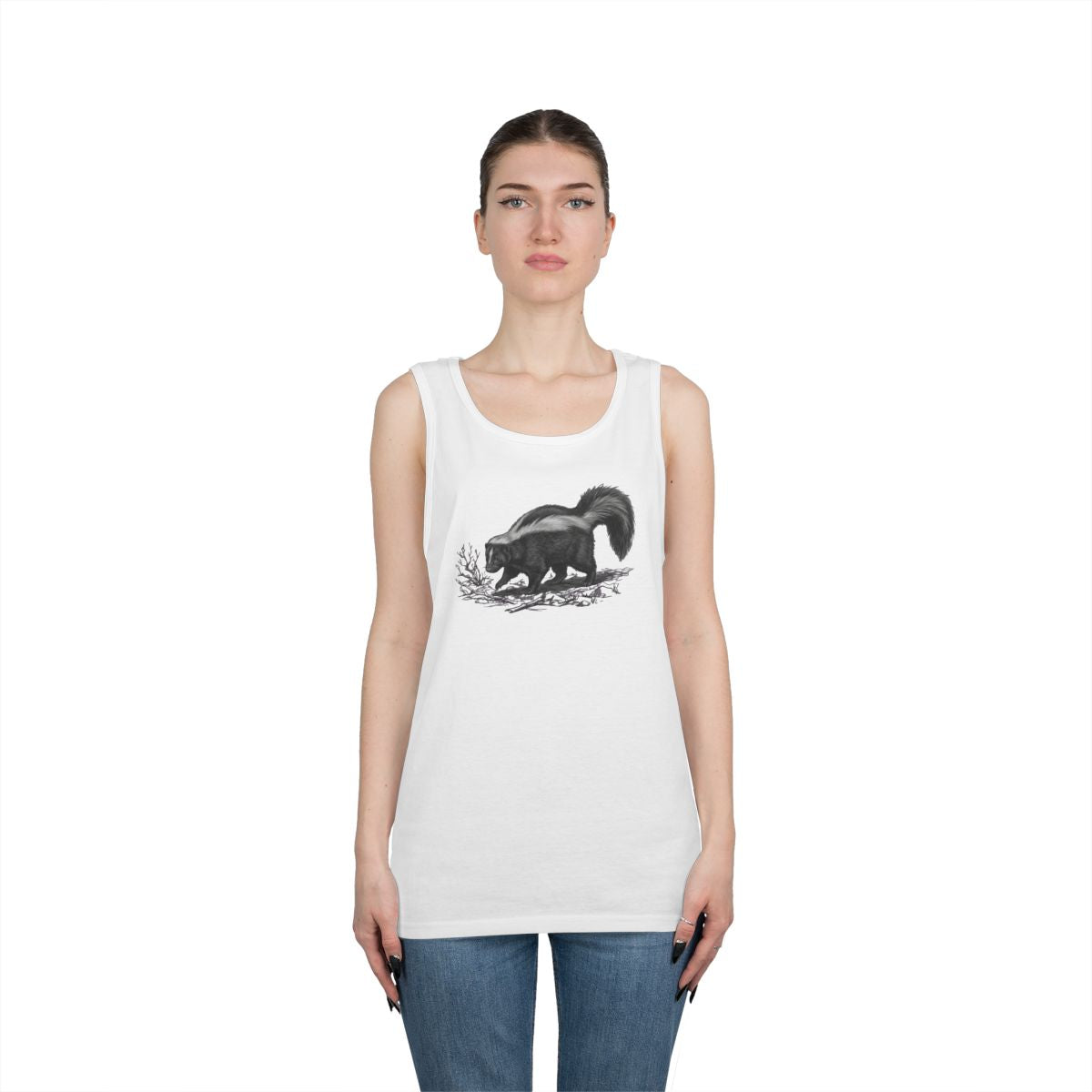Color: White | Pencil Sketch Art Skunk Tank Top