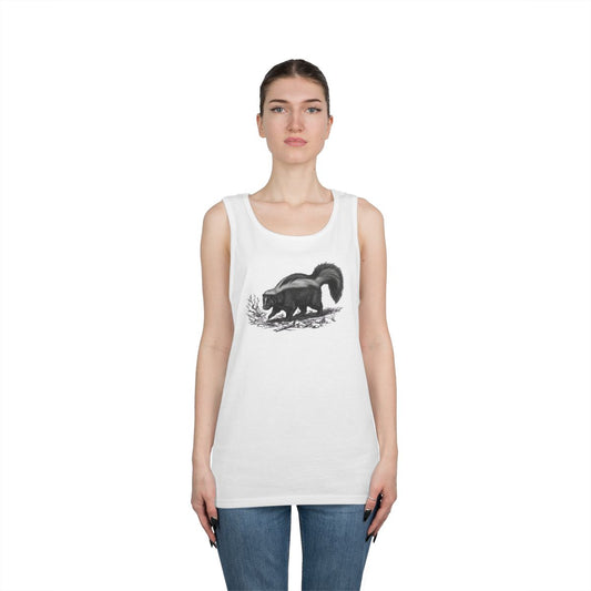 Color: White | Pencil Sketch Art Skunk Tank Top