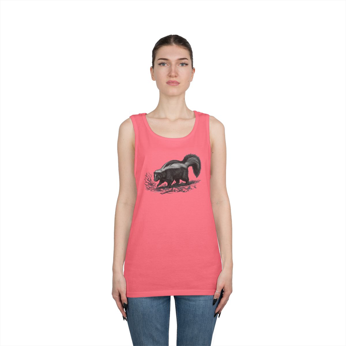 Color: Safety Pink | Pencil Sketch Art Skunk Tank Top