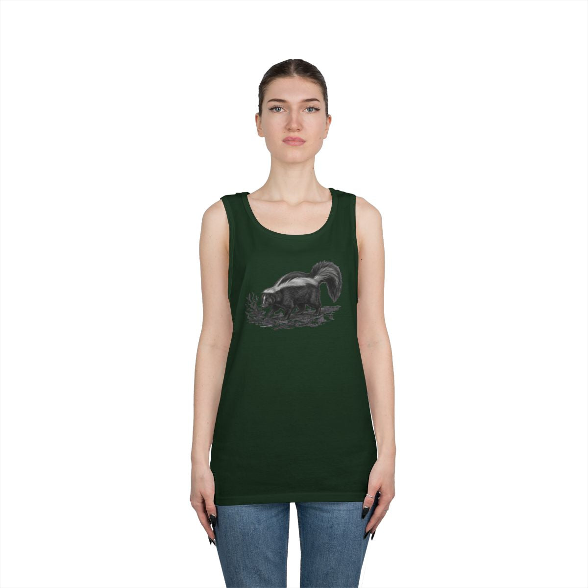Color: Forest Green | Pencil Sketch Art Skunk Tank Top