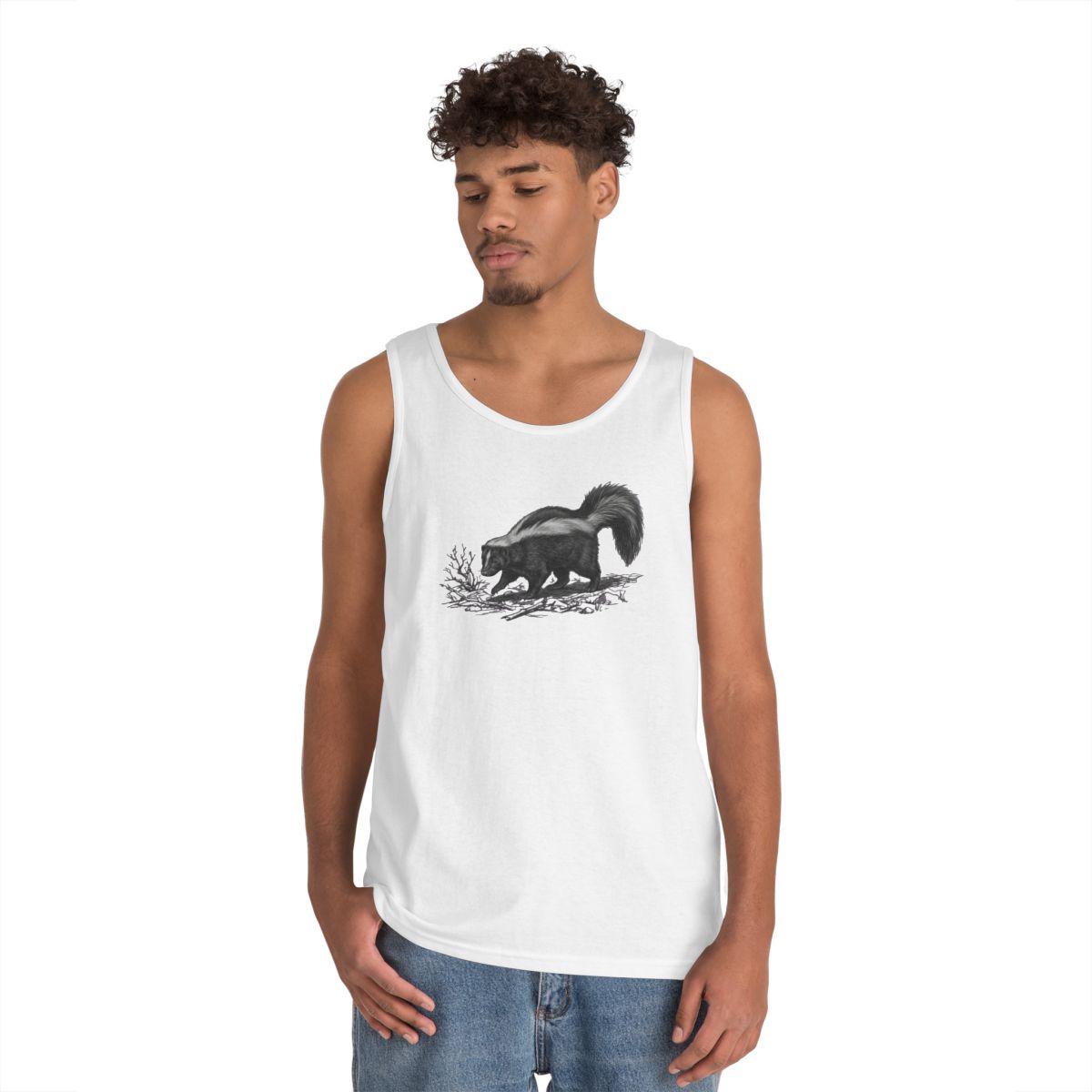 Color: White | Pencil Sketch Art Skunk Tank Top