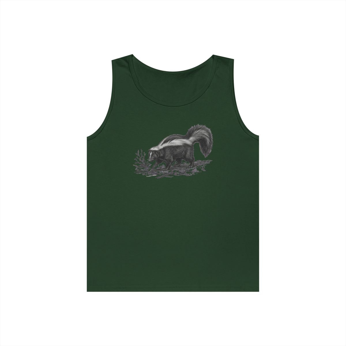 Color: Forest Green | Pencil Sketch Art Skunk Tank Top
