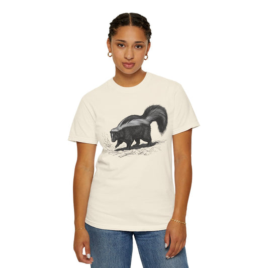 Color: Ivory | Pencil Sketch Art Skunk Unisex Garment-Dyed Tee