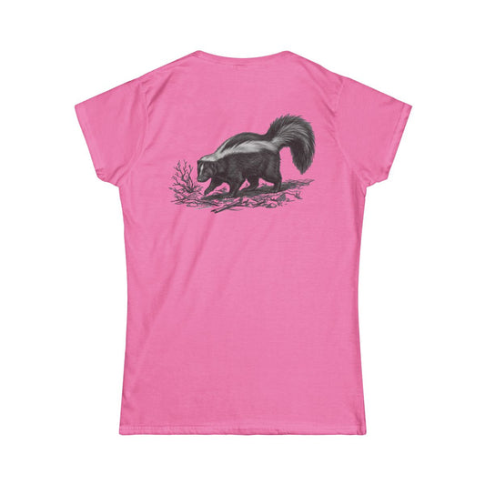 Color: Azalea | Pencil Sketch Art Skunk Women's Tee