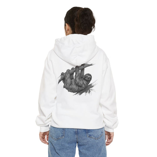 Color: White | Pencil Sketch Art Sloth Garment-Dyed Hoodie
