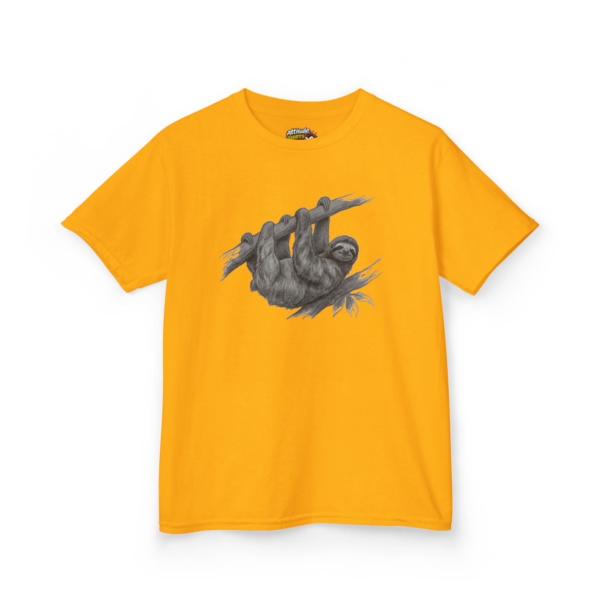 Color: Gold | Pencil Sketch Art Sloth Kids Tee