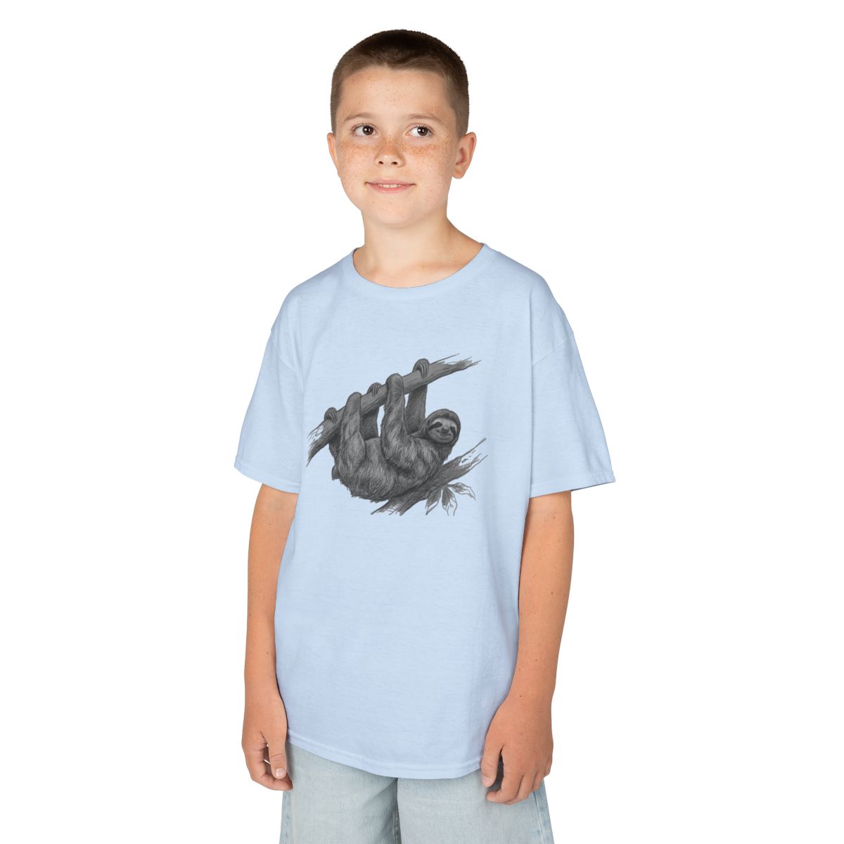Color: Light Blue | Pencil Sketch Art Sloth Kids Tee