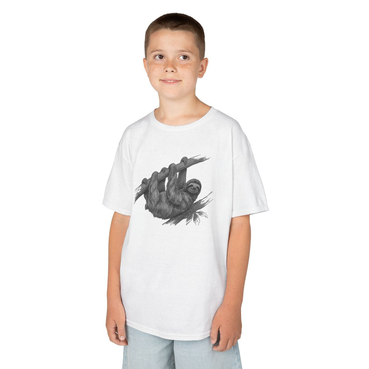 Color: White | Pencil Sketch Art Sloth Kids Tee