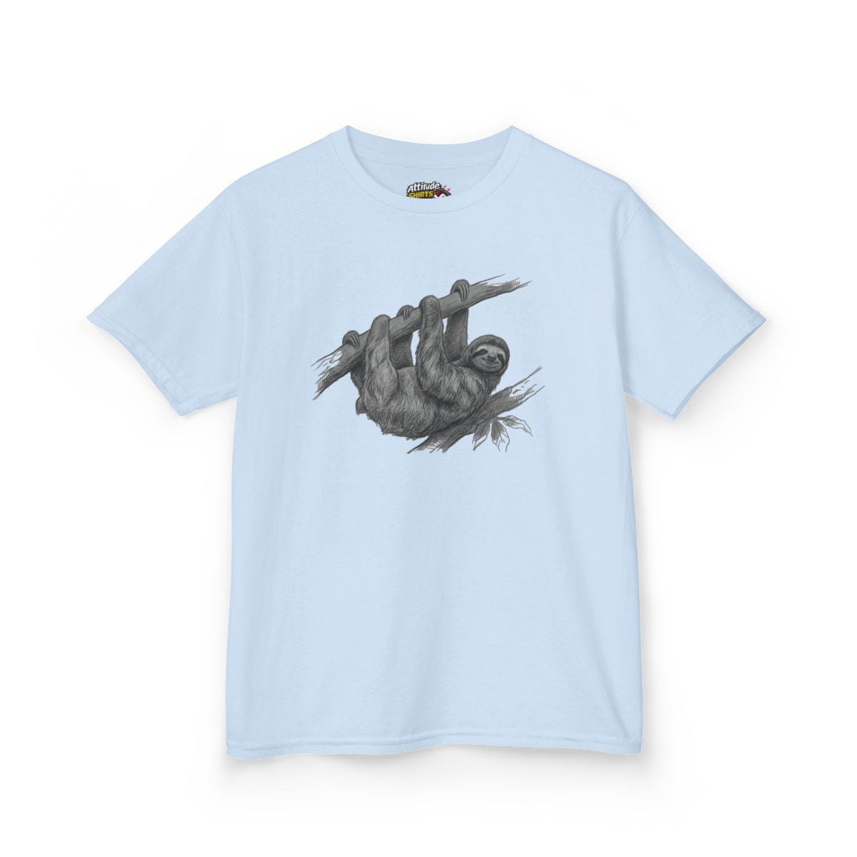 Color: Light Blue | Pencil Sketch Art Sloth Kids Tee