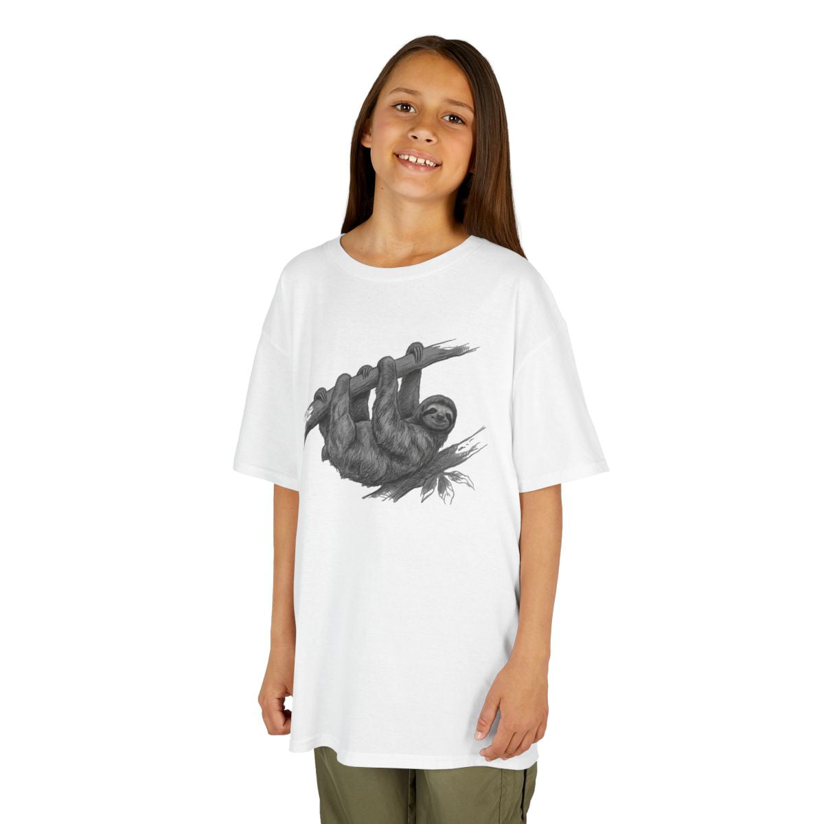 Color: White | Pencil Sketch Art Sloth Kids Tee