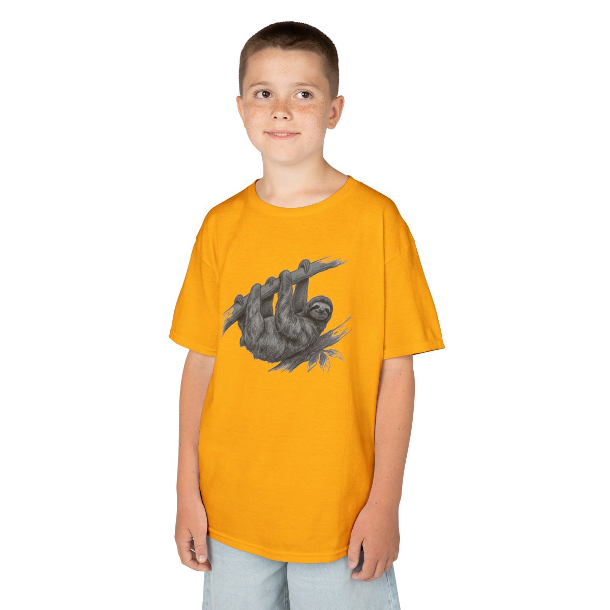 Color: Gold | Pencil Sketch Art Sloth Kids Tee