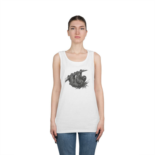 Color: White | Pencil Sketch Art Sloth Tank Top