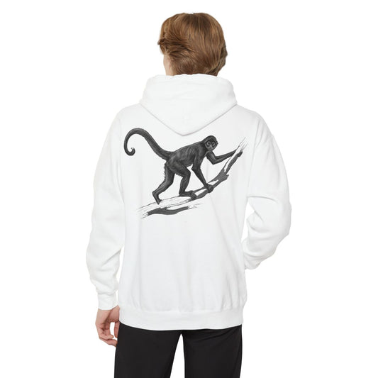 Color: White | Pencil Sketch Art Spider Monkey Garment-Dyed Hoodie