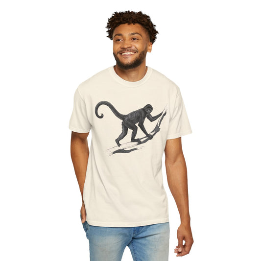 Color: Ivory | Pencil Sketch Art Spider Monkey Unisex Garment-Dyed Tee