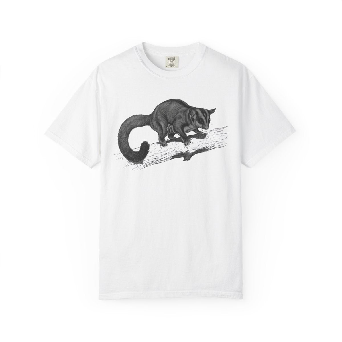 Color: White | Pencil Sketch Art Sugar Glider Unisex Garment-Dyed Tee