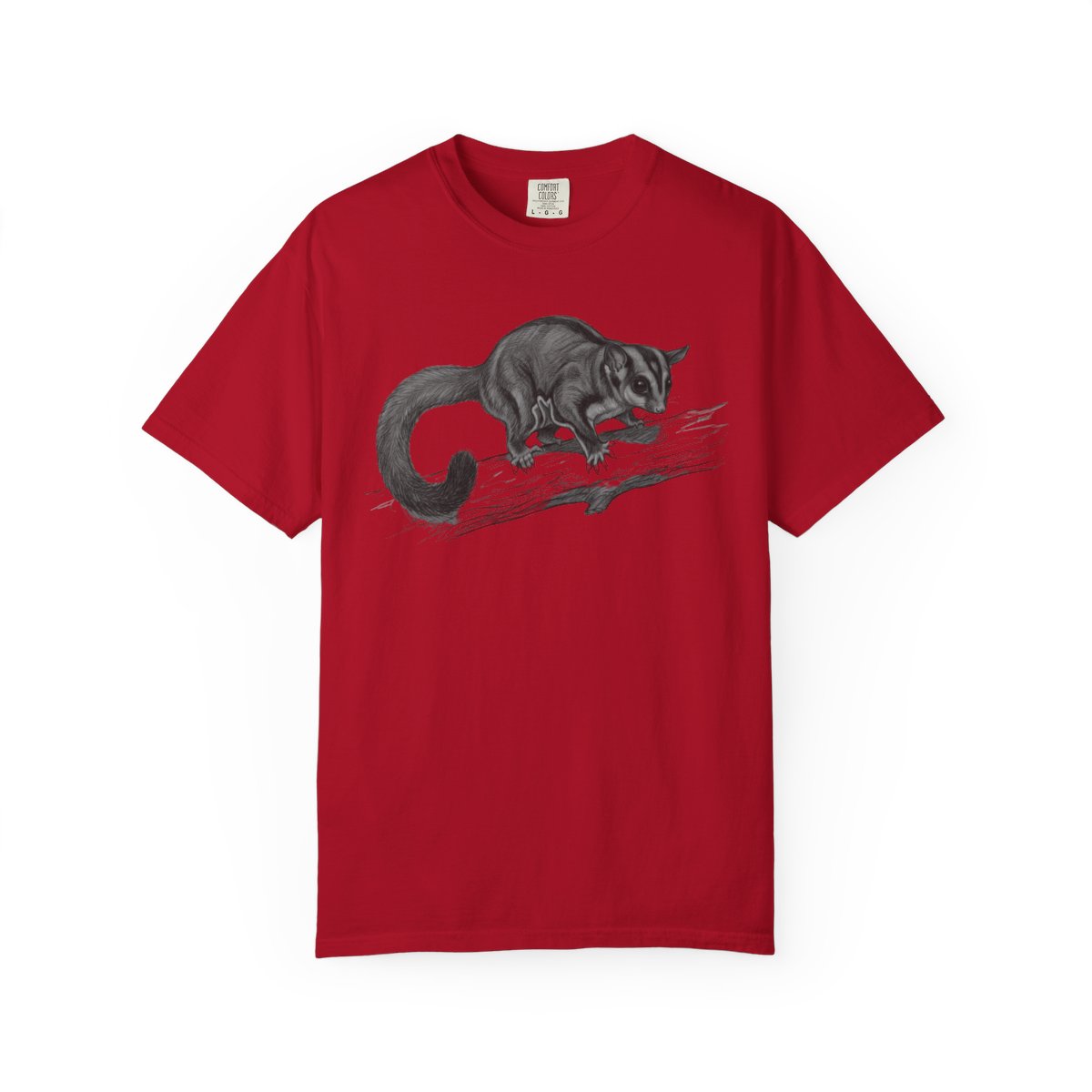 Color: Red | Pencil Sketch Art Sugar Glider Unisex Garment-Dyed Tee