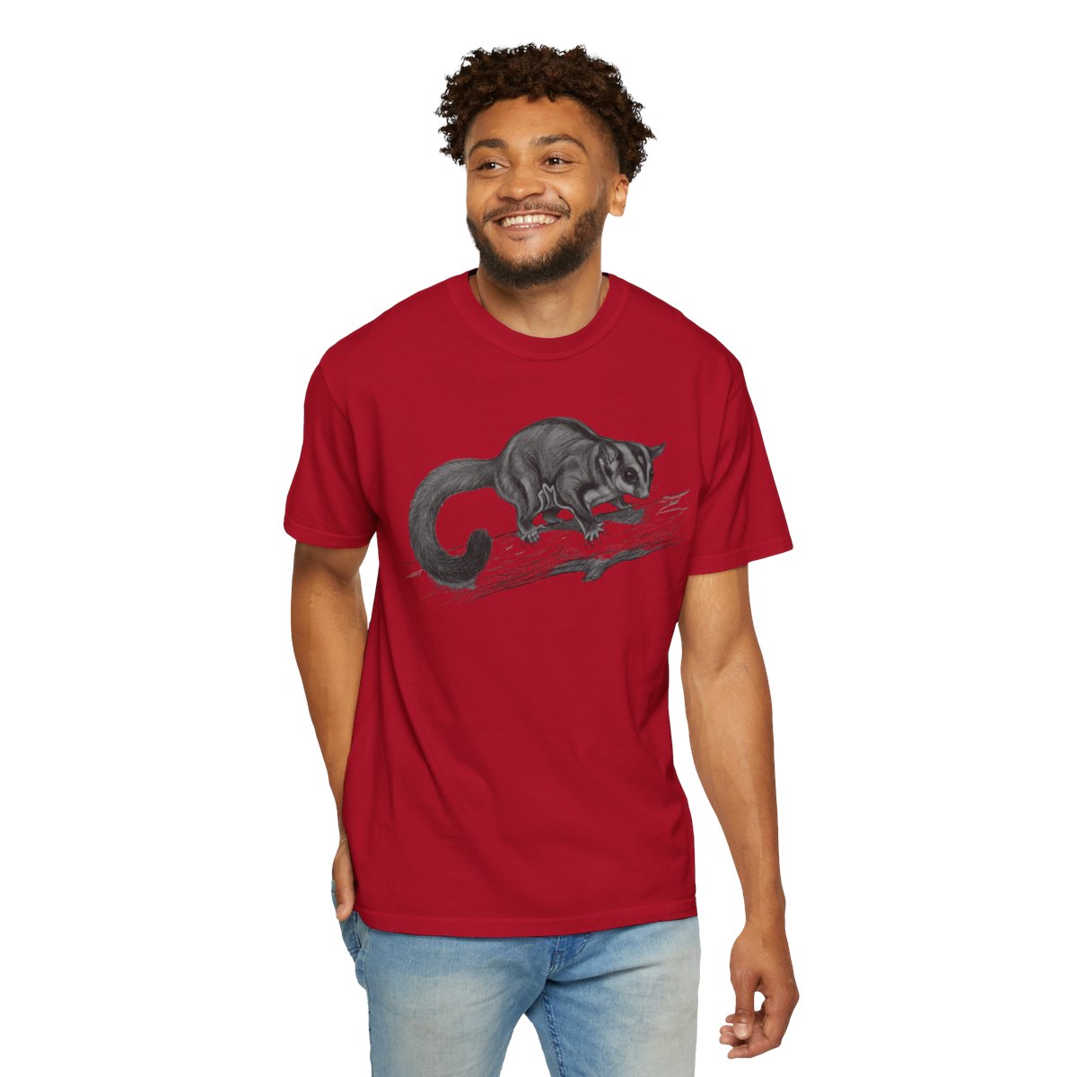 Color: Red | Pencil Sketch Art Sugar Glider Unisex Garment-Dyed Tee