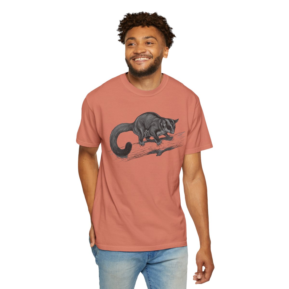 Color: Terracotta | Pencil Sketch Art Sugar Glider Unisex Garment-Dyed Tee