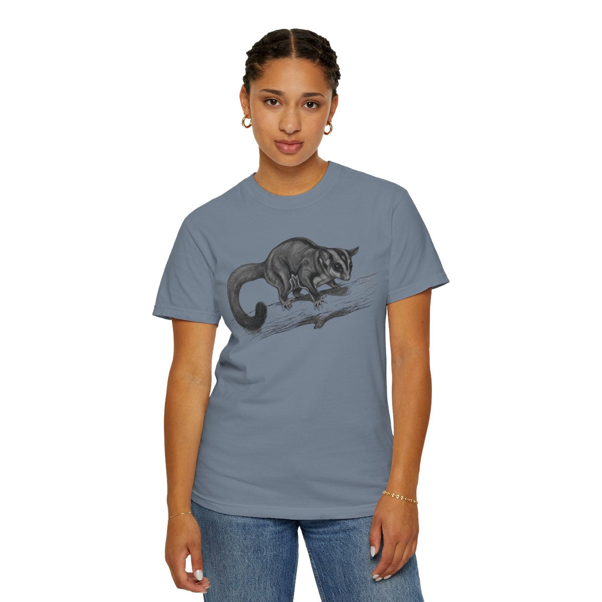 Color: Blue Jean | Pencil Sketch Art Sugar Glider Unisex Garment-Dyed Tee