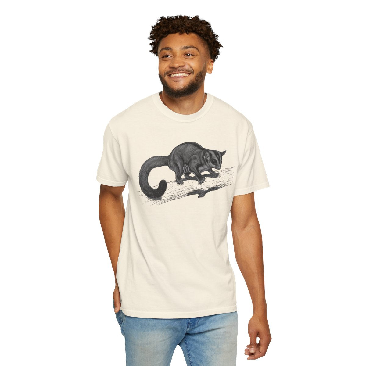 Color: Ivory | Pencil Sketch Art Sugar Glider Unisex Garment-Dyed Tee