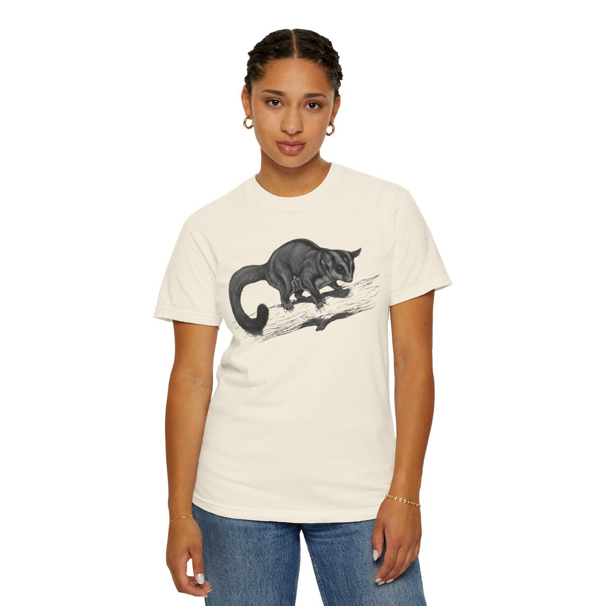 Color: Ivory | Pencil Sketch Art Sugar Glider Unisex Garment-Dyed Tee