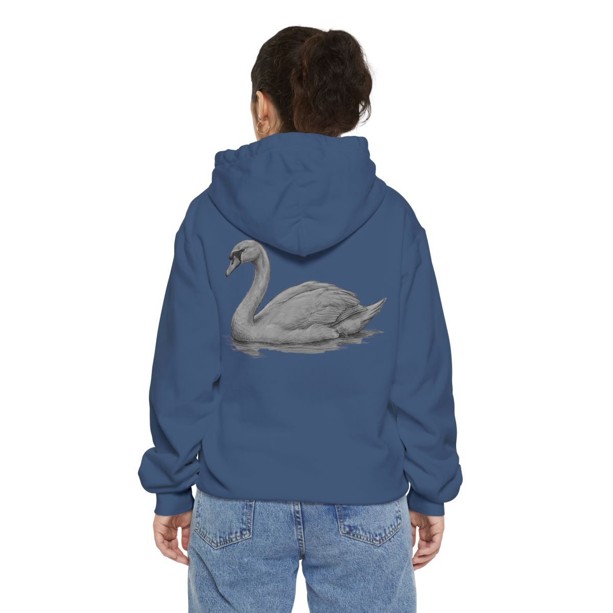 Color: True Navy | Pencil Sketch Art Swan Garment-Dyed Hoodie