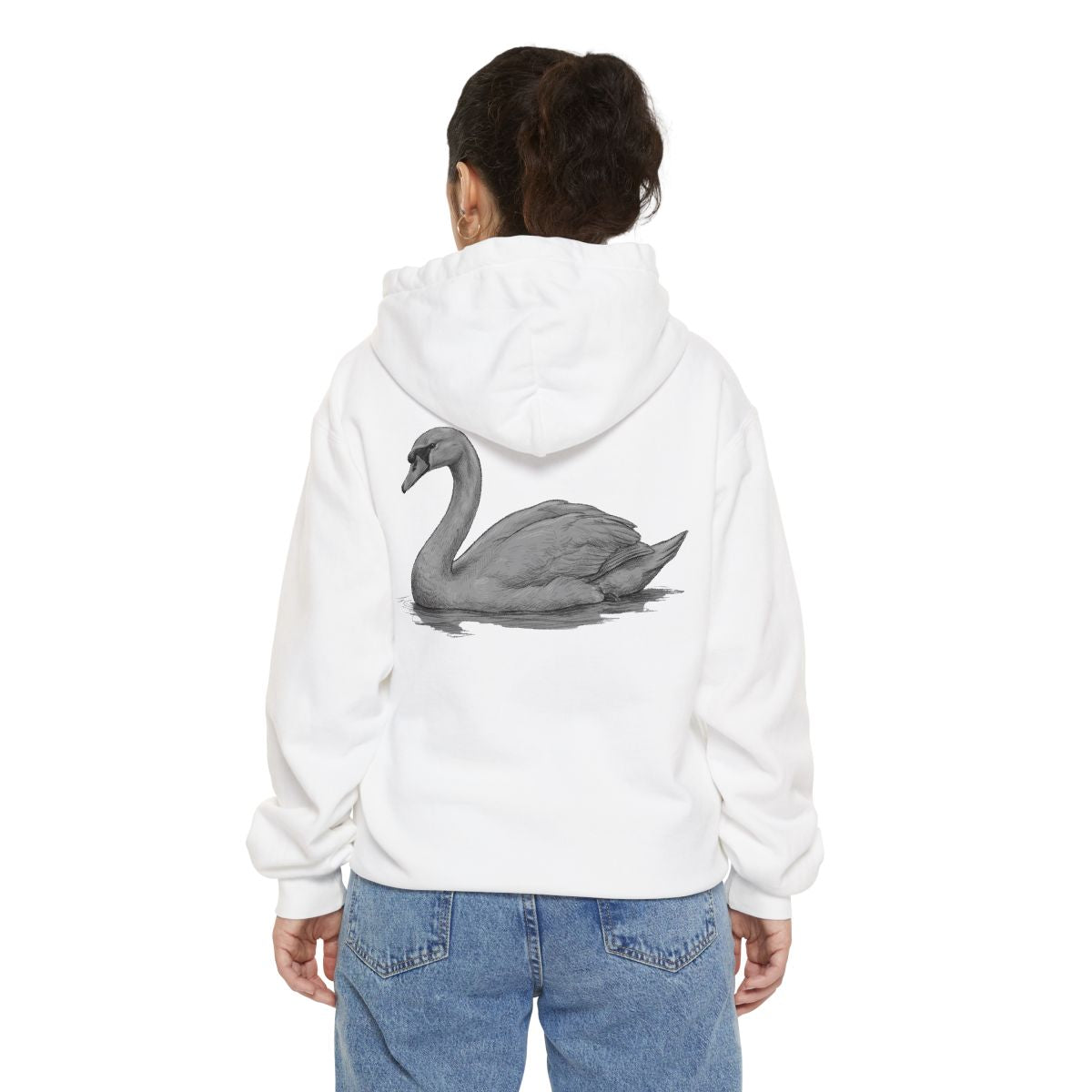 Color: White | Pencil Sketch Art Swan Garment-Dyed Hoodie