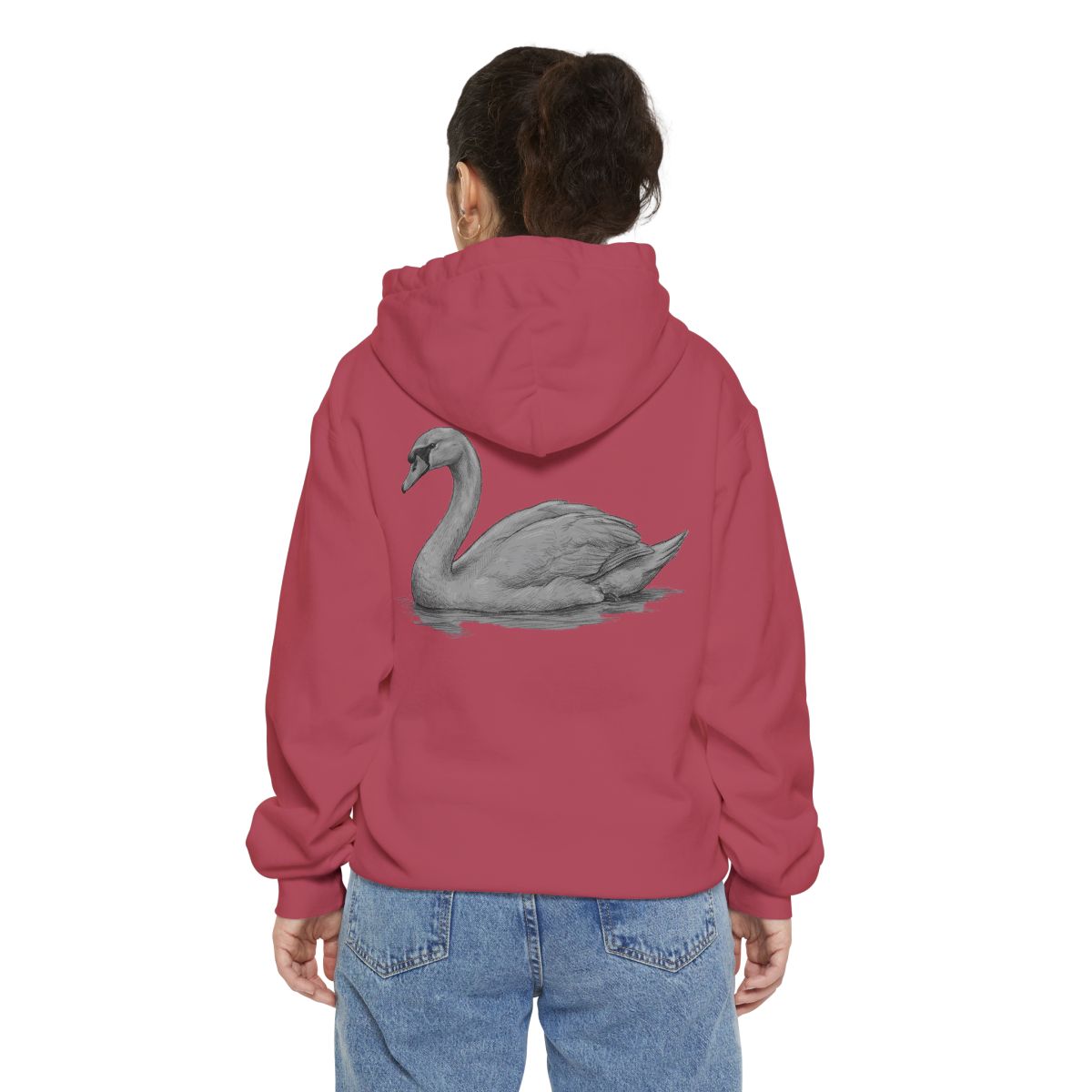 Color: Crimson | Pencil Sketch Art Swan Garment-Dyed Hoodie