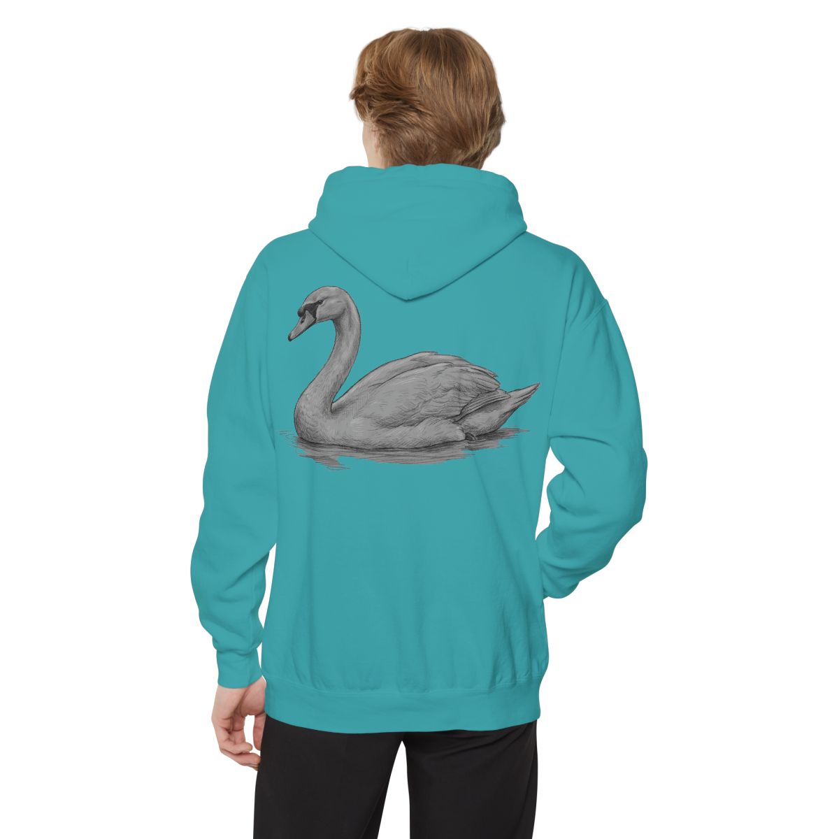 Color: Seafoam | Pencil Sketch Art Swan Garment-Dyed Hoodie