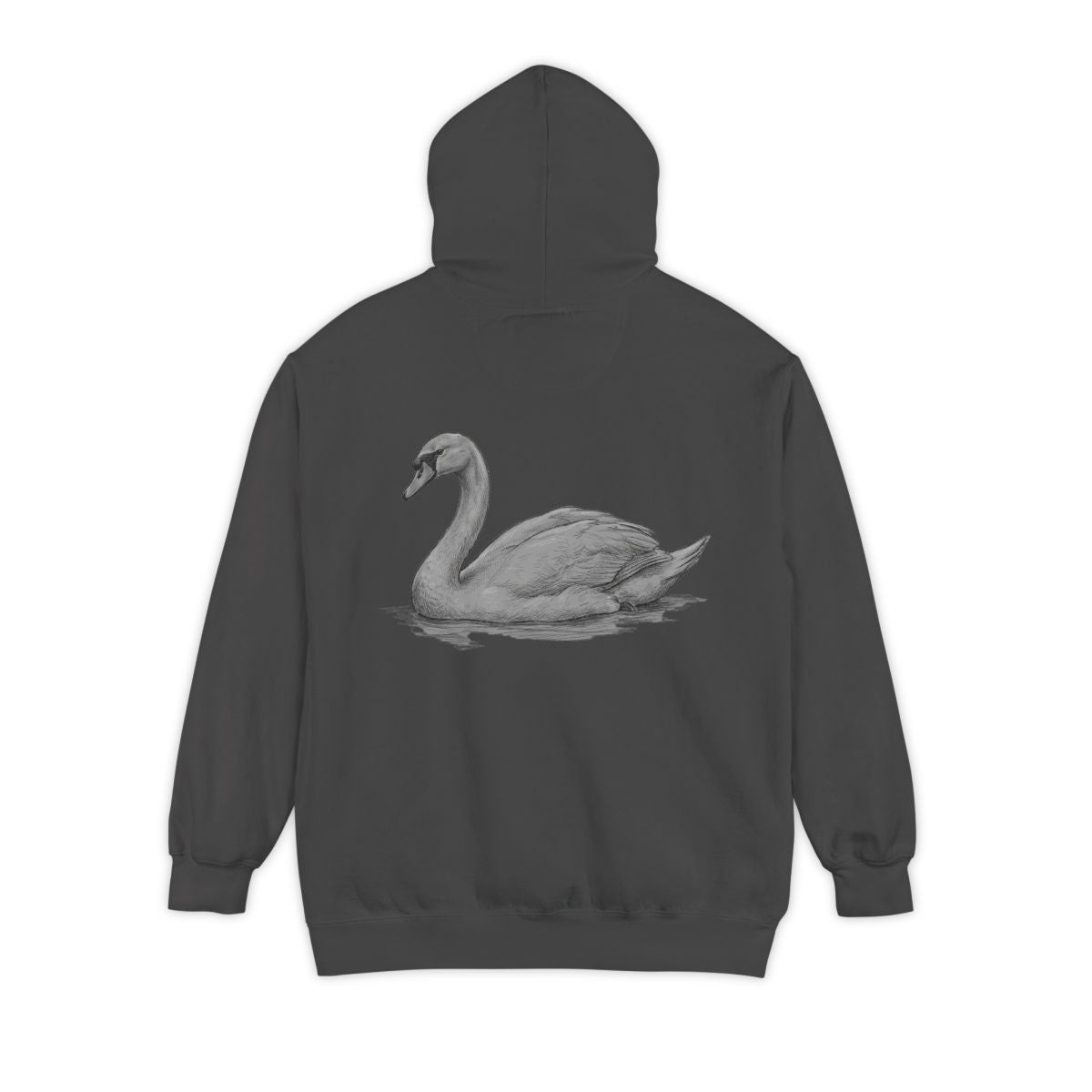 Color: Pepper | Pencil Sketch Art Swan Garment-Dyed Hoodie