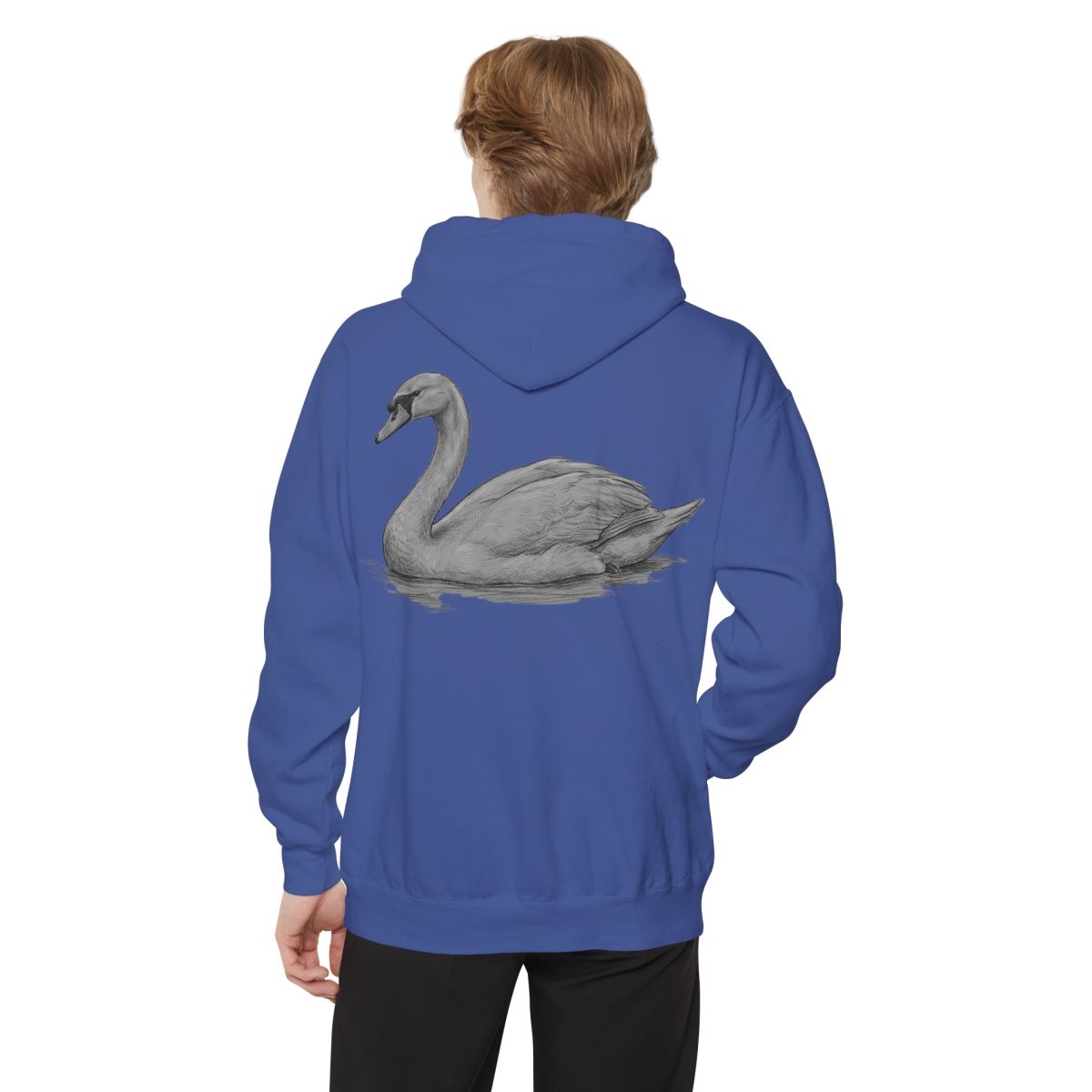 Color: Flo Blue | Pencil Sketch Art Swan Garment-Dyed Hoodie