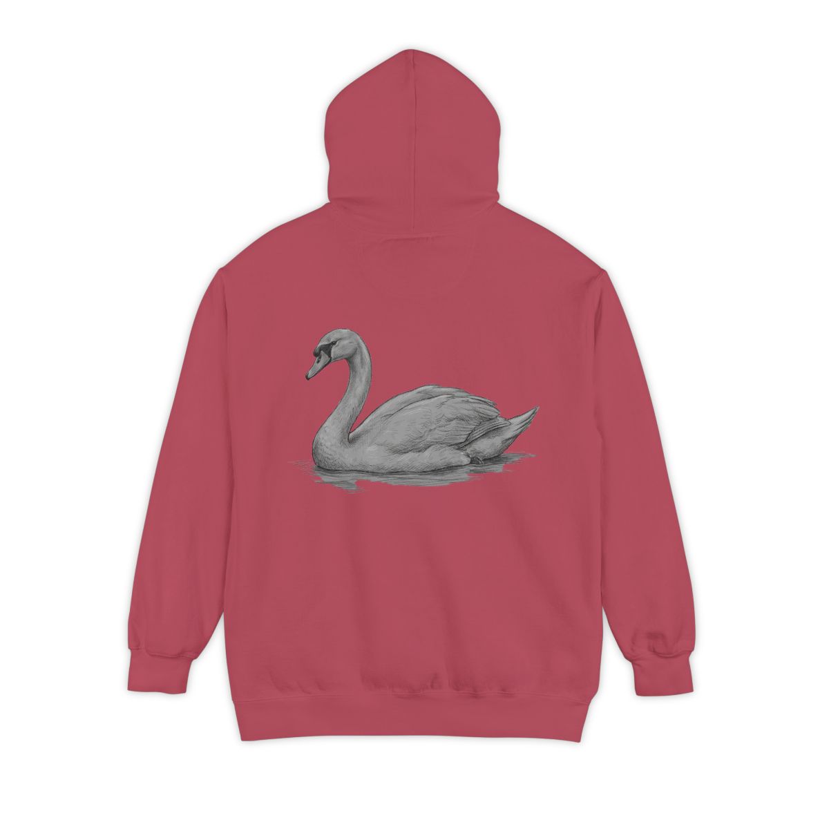 Color: Crimson | Pencil Sketch Art Swan Garment-Dyed Hoodie
