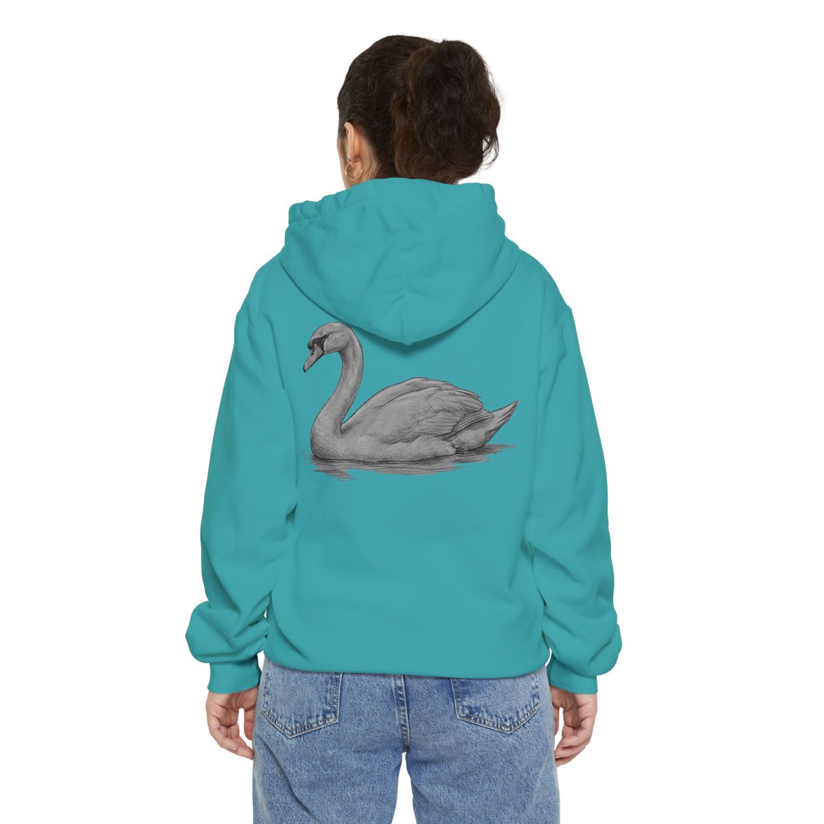Color: Seafoam | Pencil Sketch Art Swan Garment-Dyed Hoodie