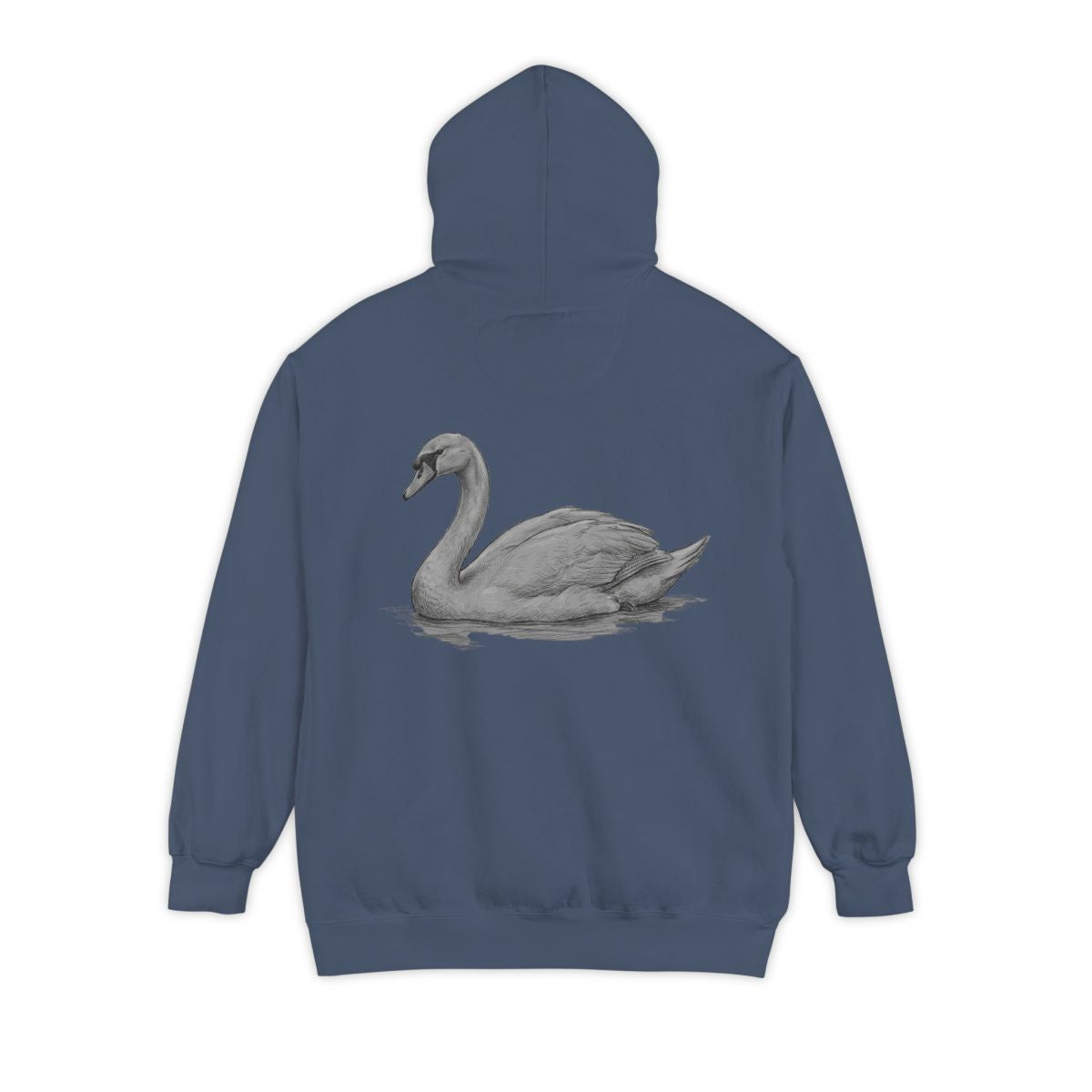 Color: Denim | Pencil Sketch Art Swan Garment-Dyed Hoodie
