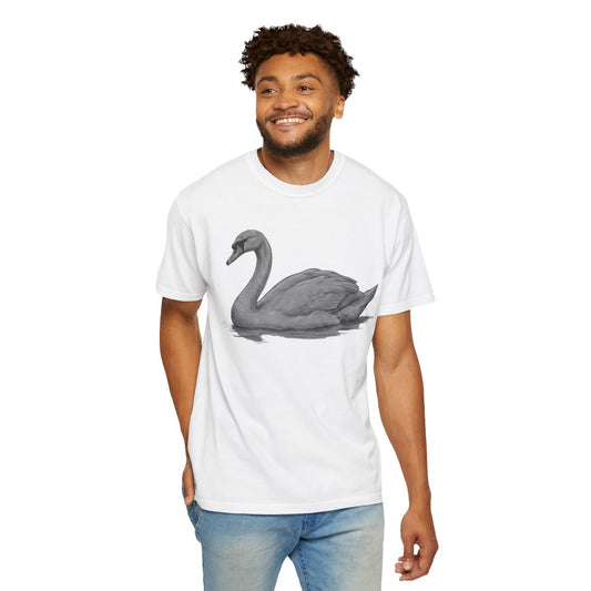 Color: White | Pencil Sketch Art Swan Unisex Garment-Dyed Tee