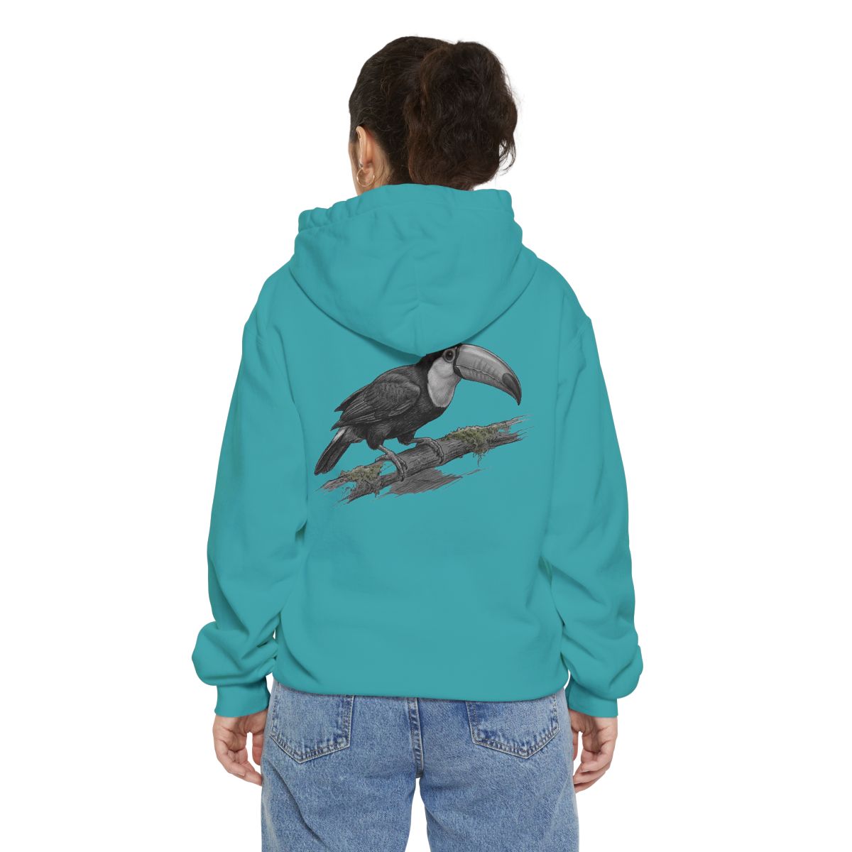 Color: Seafoam | Pencil Sketch Art Toucan Garment-Dyed Hoodie