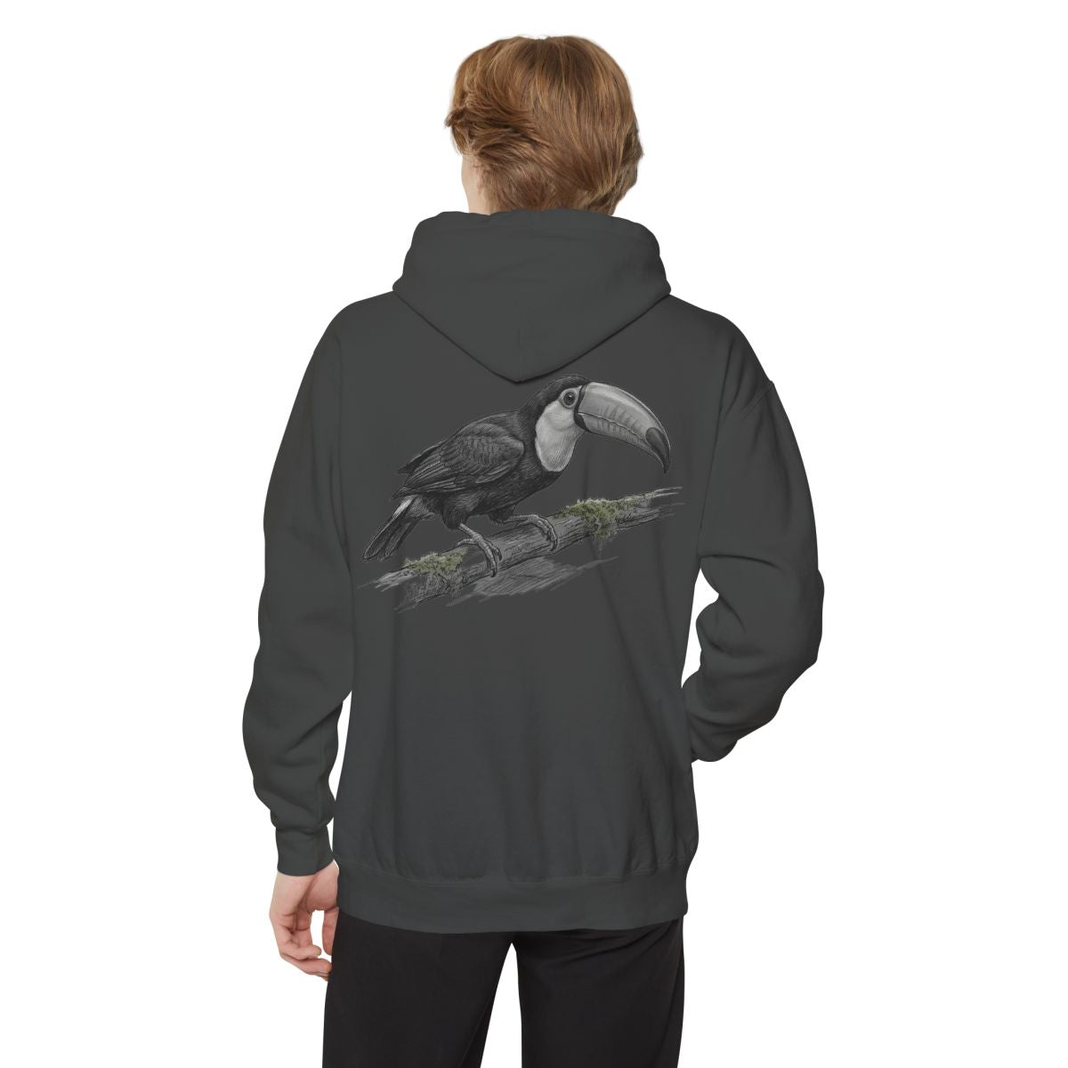 Color: Pepper | Pencil Sketch Art Toucan Garment-Dyed Hoodie