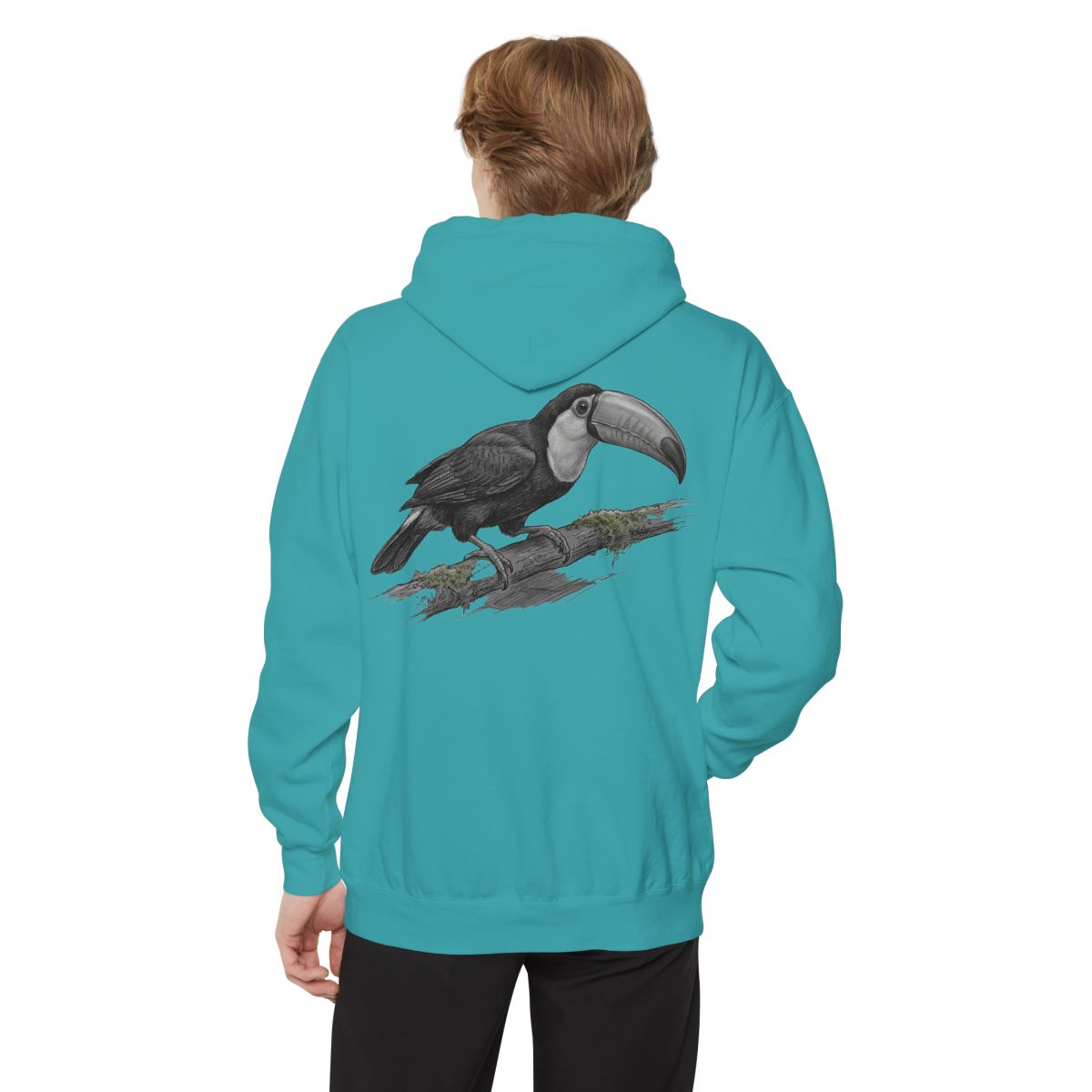 Color: Seafoam | Pencil Sketch Art Toucan Garment-Dyed Hoodie