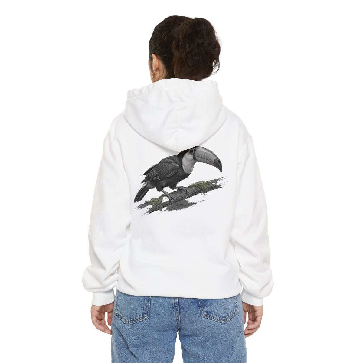 Color: White | Pencil Sketch Art Toucan Garment-Dyed Hoodie