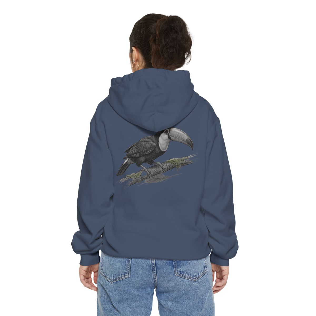 Color: Denim | Pencil Sketch Art Toucan Garment-Dyed Hoodie