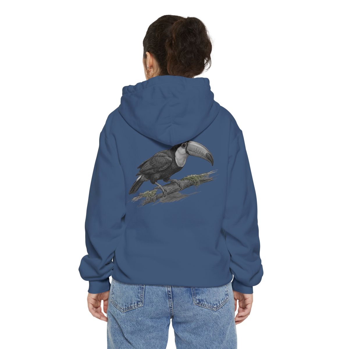 Color: True Navy | Pencil Sketch Art Toucan Garment-Dyed Hoodie