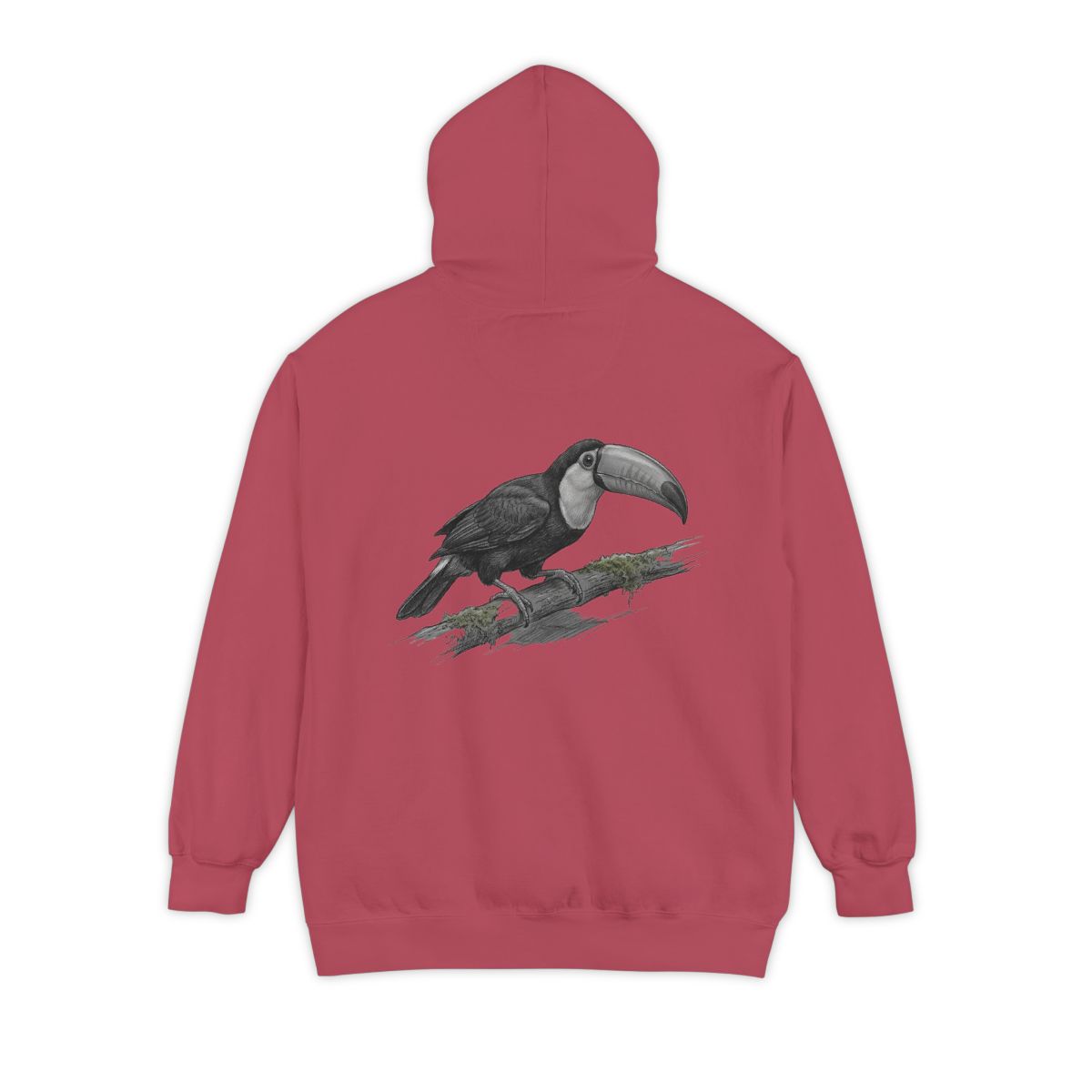 Color: Crimson | Pencil Sketch Art Toucan Garment-Dyed Hoodie