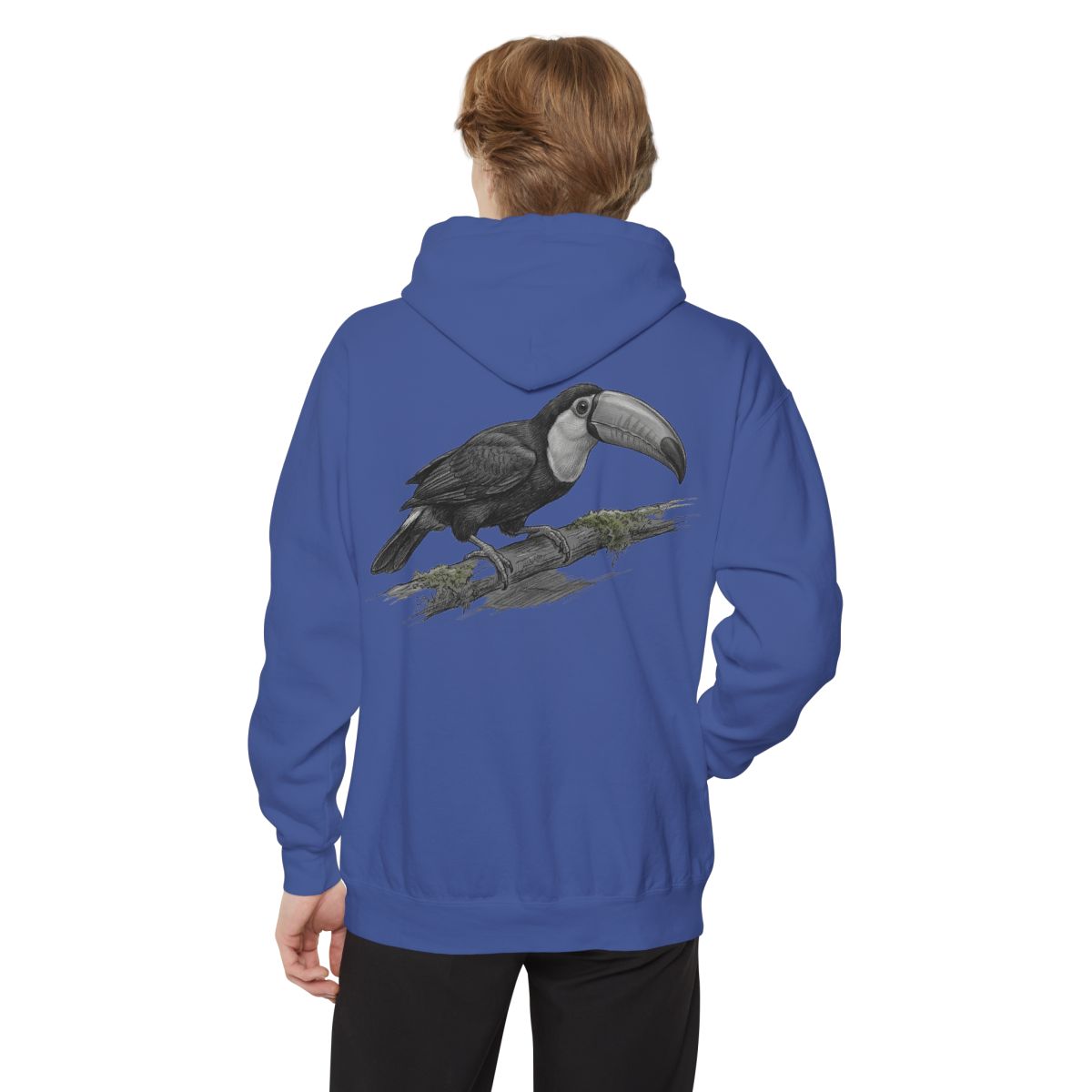 Color: Flo Blue | Pencil Sketch Art Toucan Garment-Dyed Hoodie