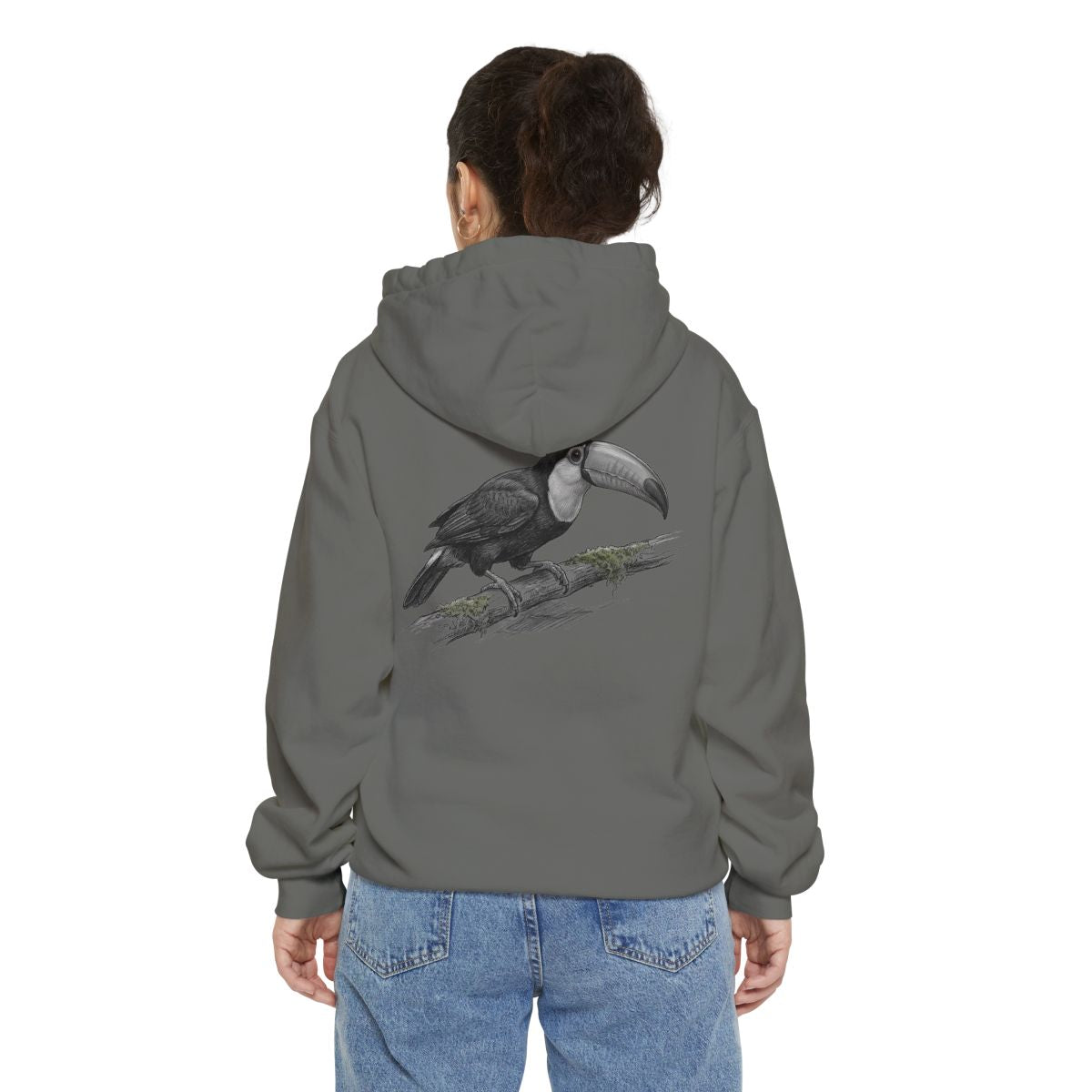 Color: Grey | Pencil Sketch Art Toucan Garment-Dyed Hoodie