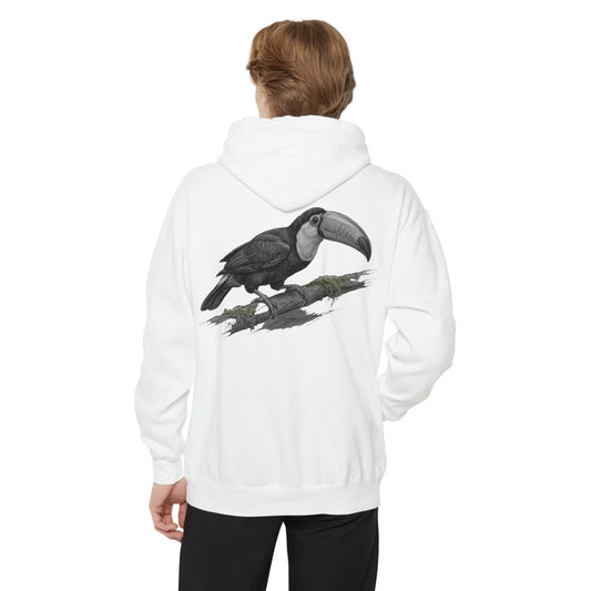 Color: White | Pencil Sketch Art Toucan Garment-Dyed Hoodie