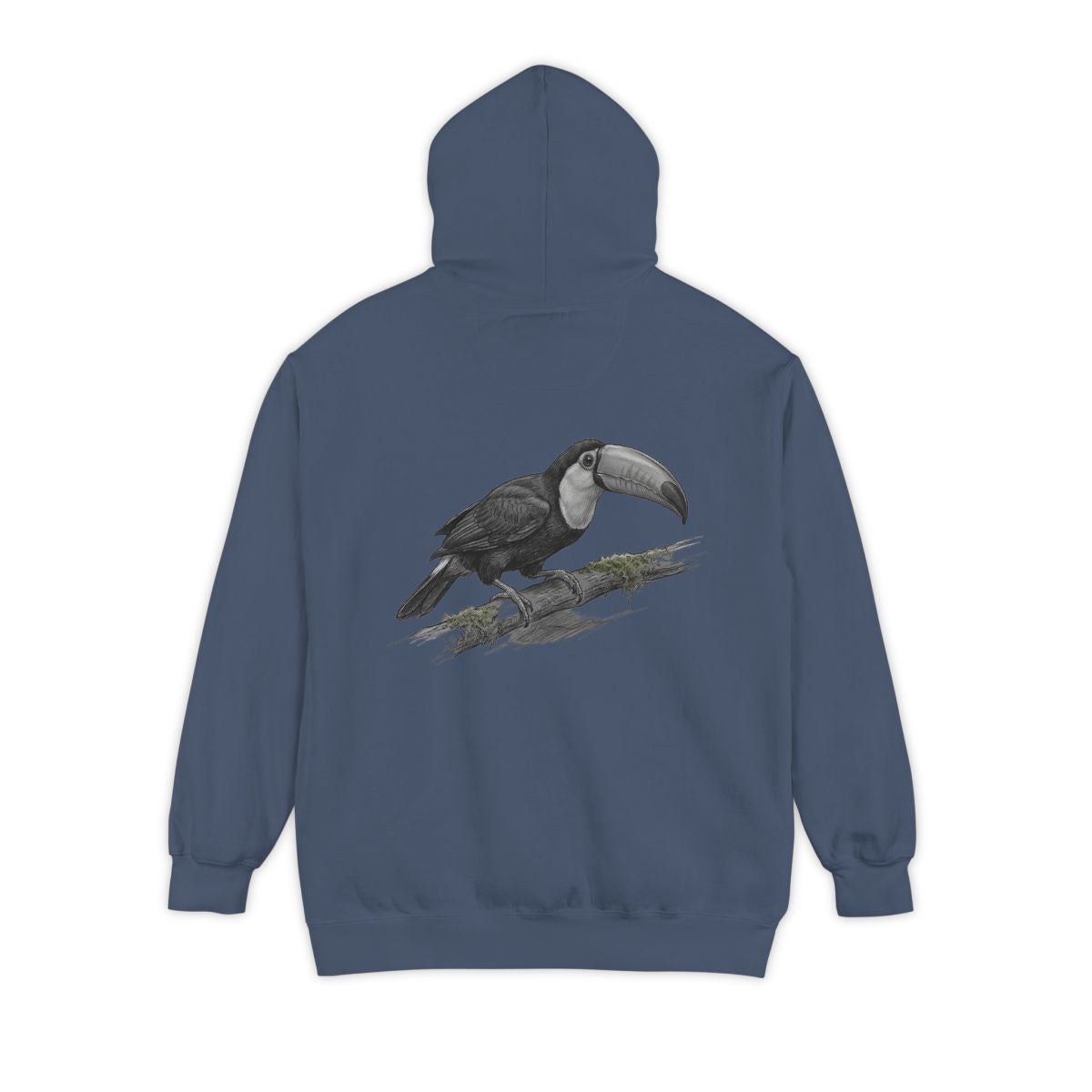 Color: Denim | Pencil Sketch Art Toucan Garment-Dyed Hoodie