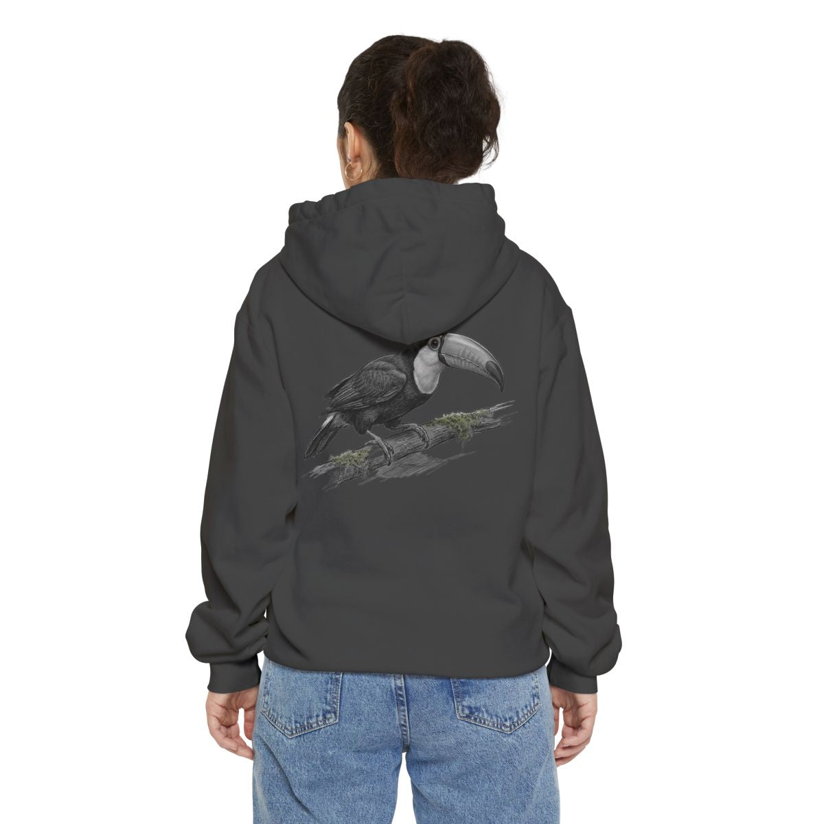 Color: Pepper | Pencil Sketch Art Toucan Garment-Dyed Hoodie